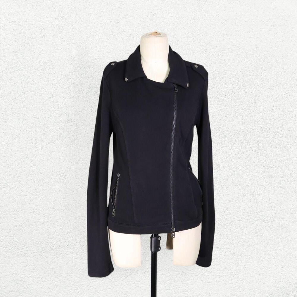 Vintage Y2K Armani Exchange Knit Asymmetric Zip Moto Jacket in Black